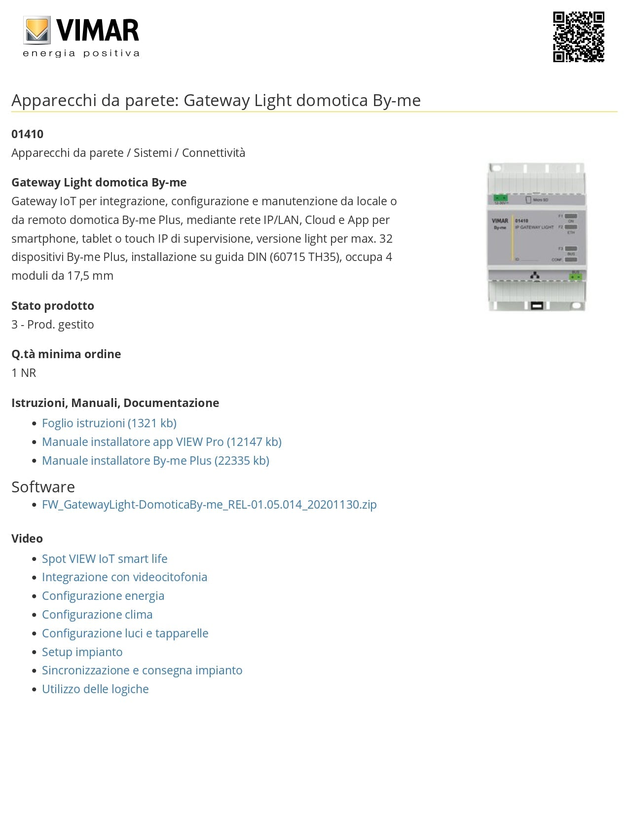 VIMAR   01410     GATEWAY LIGHT DOMOTICA RETE IP/LAN 32 DISPOSITIVI My Store