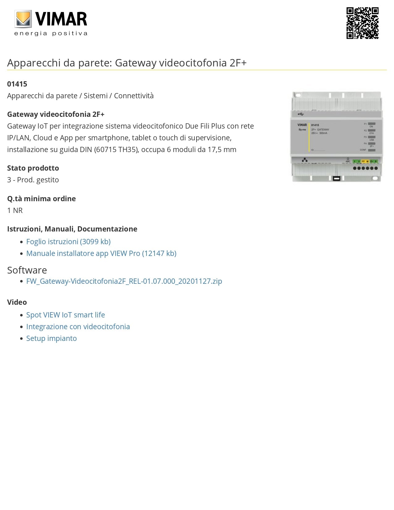 VIMAR   01415   GATEWAY INTEGRAZIONE PER VIDEOCITOFONO 2 FILI My Store