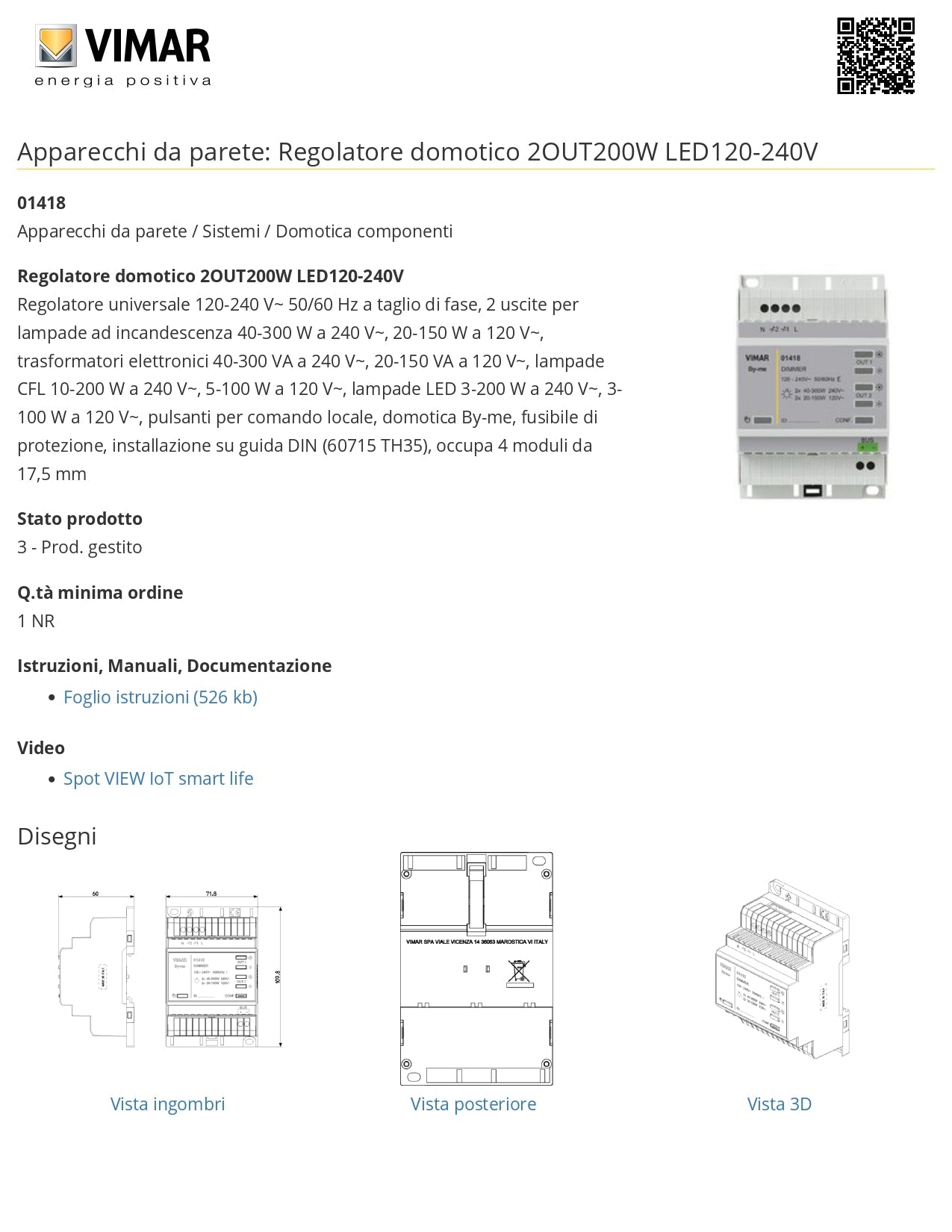 VIMAR    01418    REGOLATORE DOMOTICO 2 OUT200W LED120-240V My Store