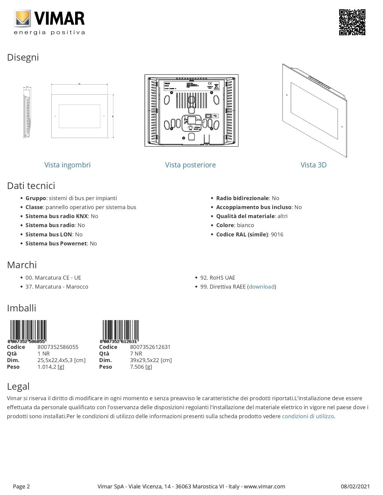 VIMAR 01422.B TOUCH SCREEN CON DISPLAY A COLORI 7 POLLICI My Store