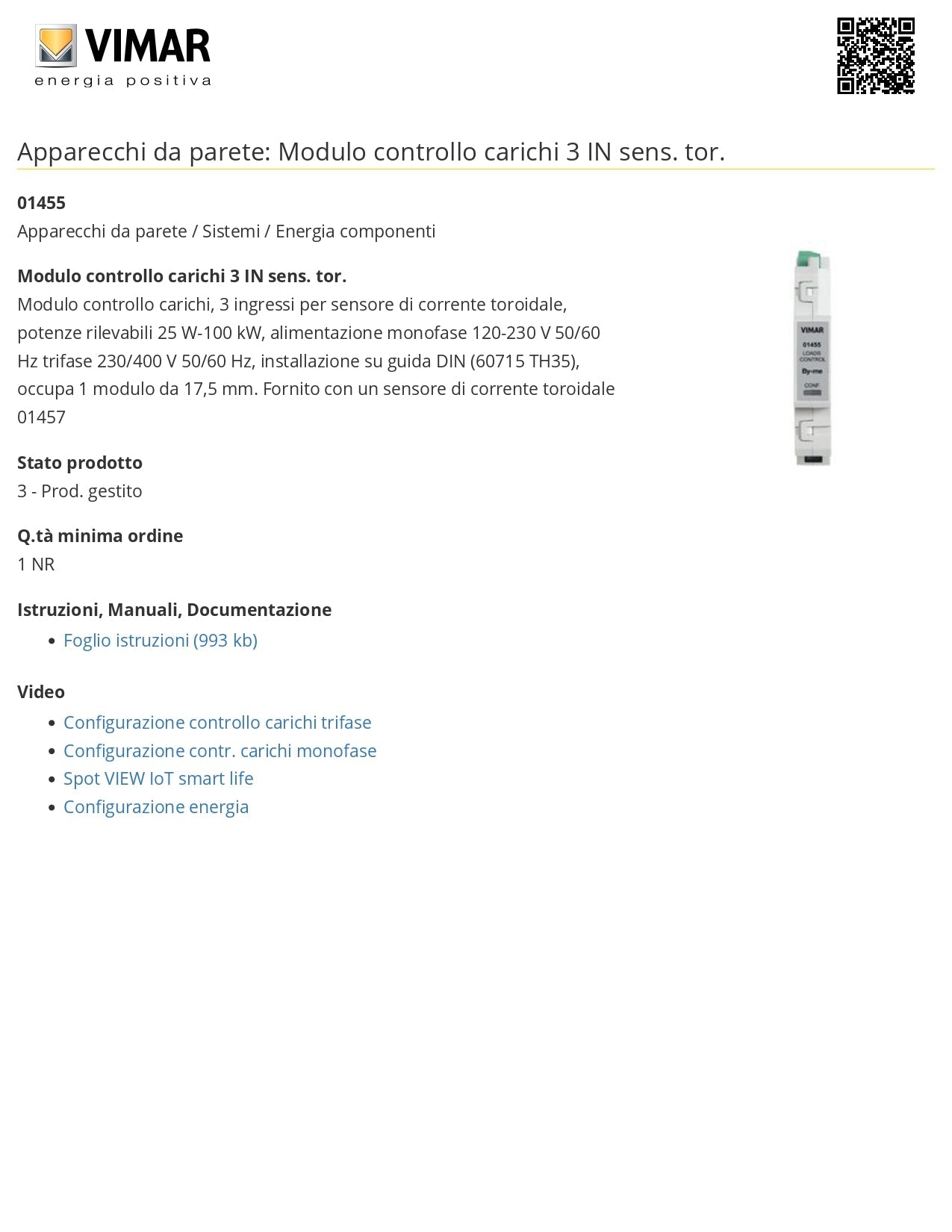 VIMAR  01455    MODULO CONTROLLO CARICHI 3 INGRESSI My Store