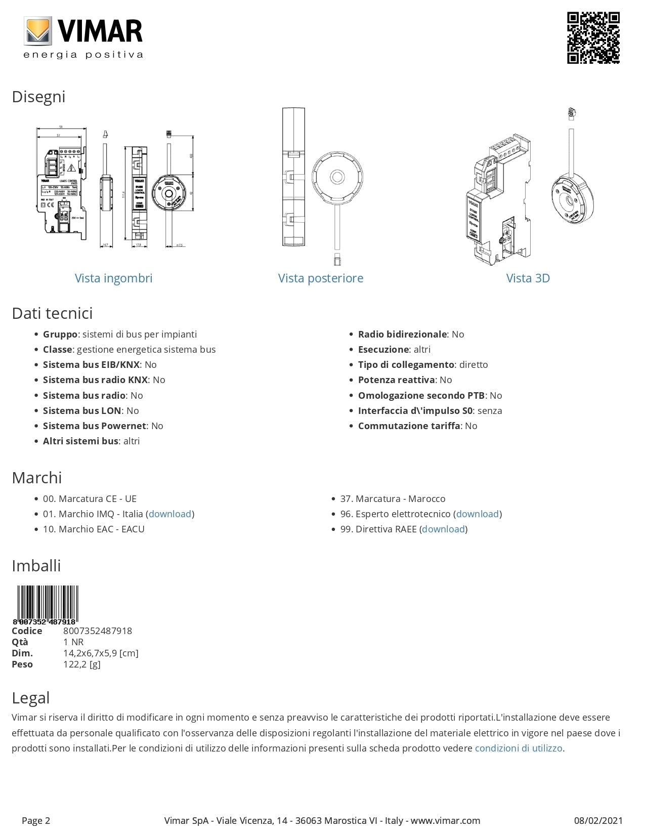 VIMAR  01455    MODULO CONTROLLO CARICHI 3 INGRESSI My Store