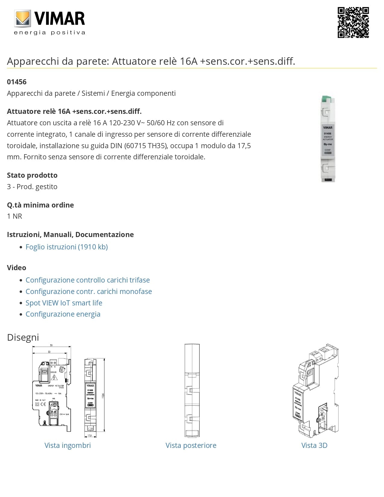 VIMAR   01456    ATTUATORE USCITA A RELE SENSORE CORRENTE My Store