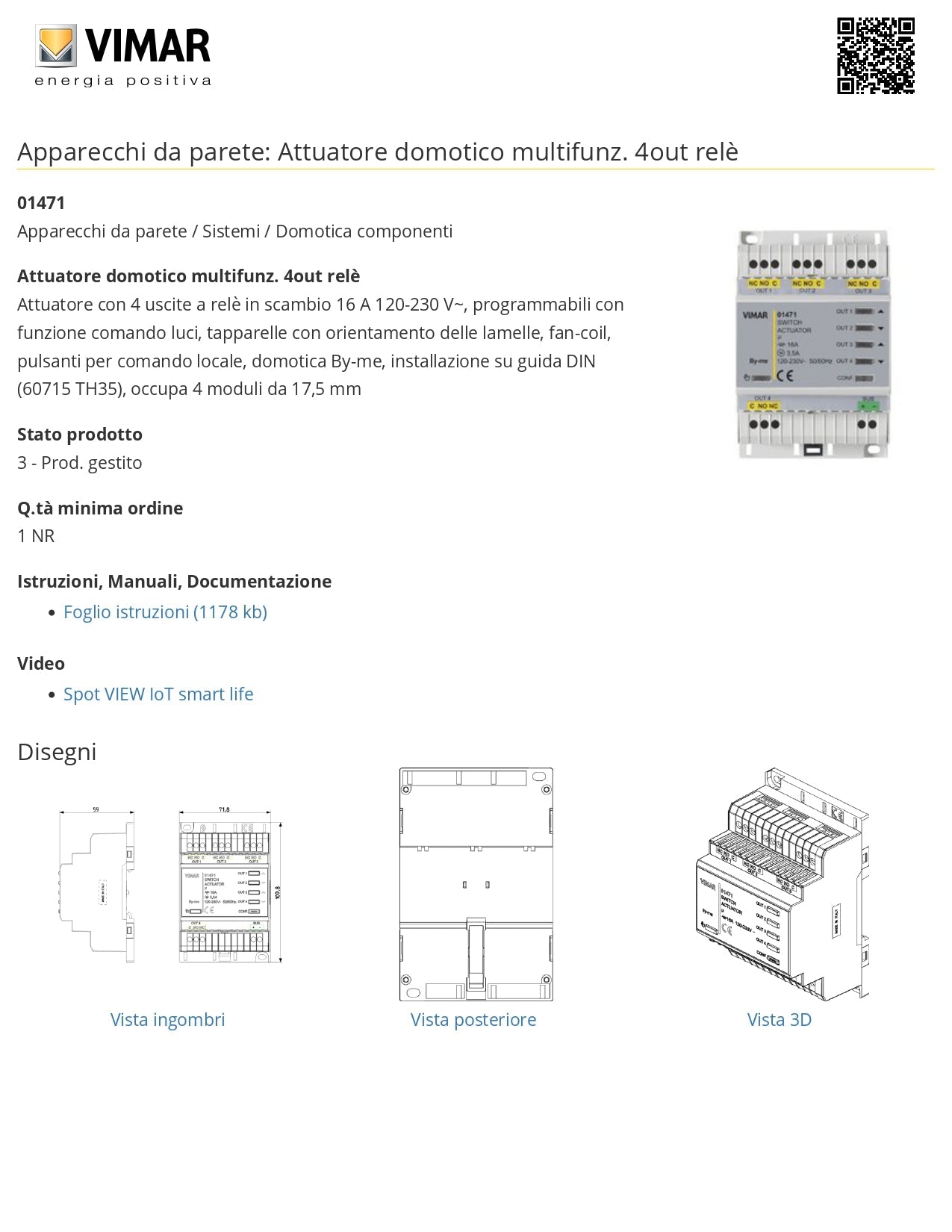 VIMAR   01471    ATTUATORE 4 USCITE RELE 16A 230VAC My Store