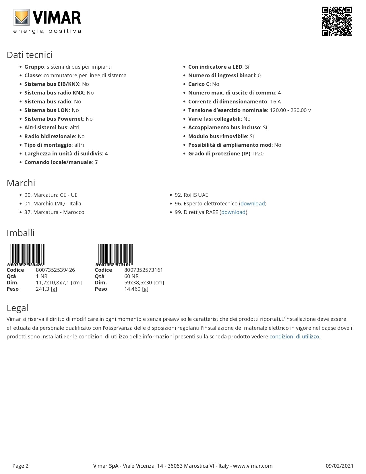 VIMAR   01471    ATTUATORE 4 USCITE RELE 16A 230VAC My Store