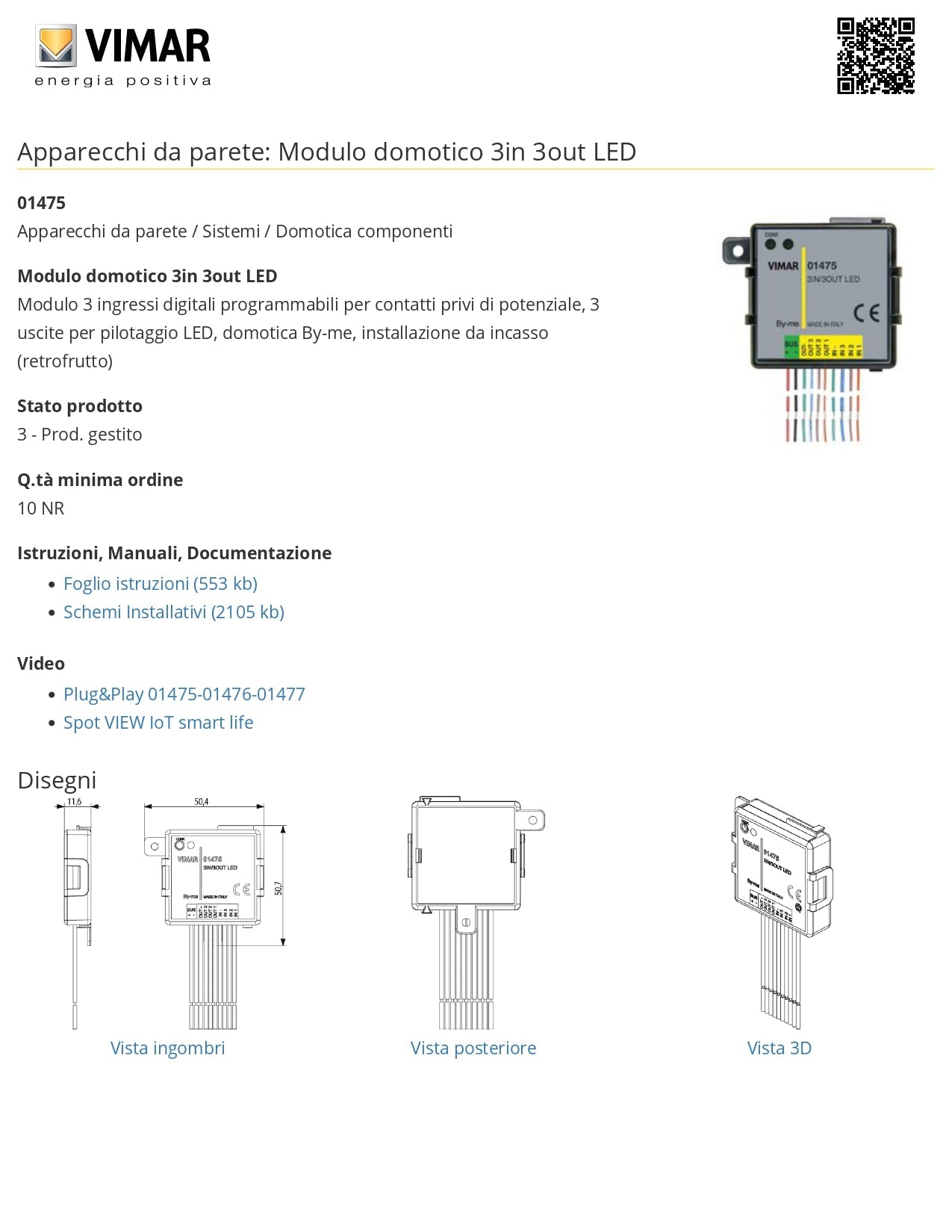 VIMAR  01475     MODULO DOMOTICO 3 INGRESSI 3 USCITE BY_ME My Store
