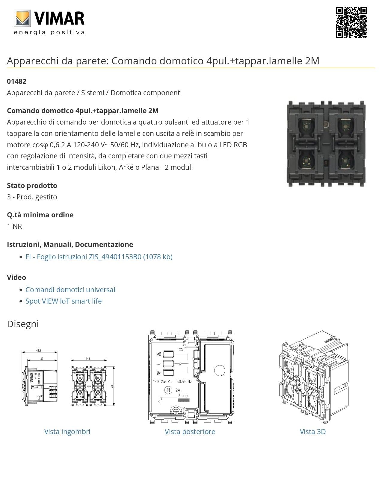 VIMAR    01482    COMANDO DOMOTICO PER TAPPARELLE My Store