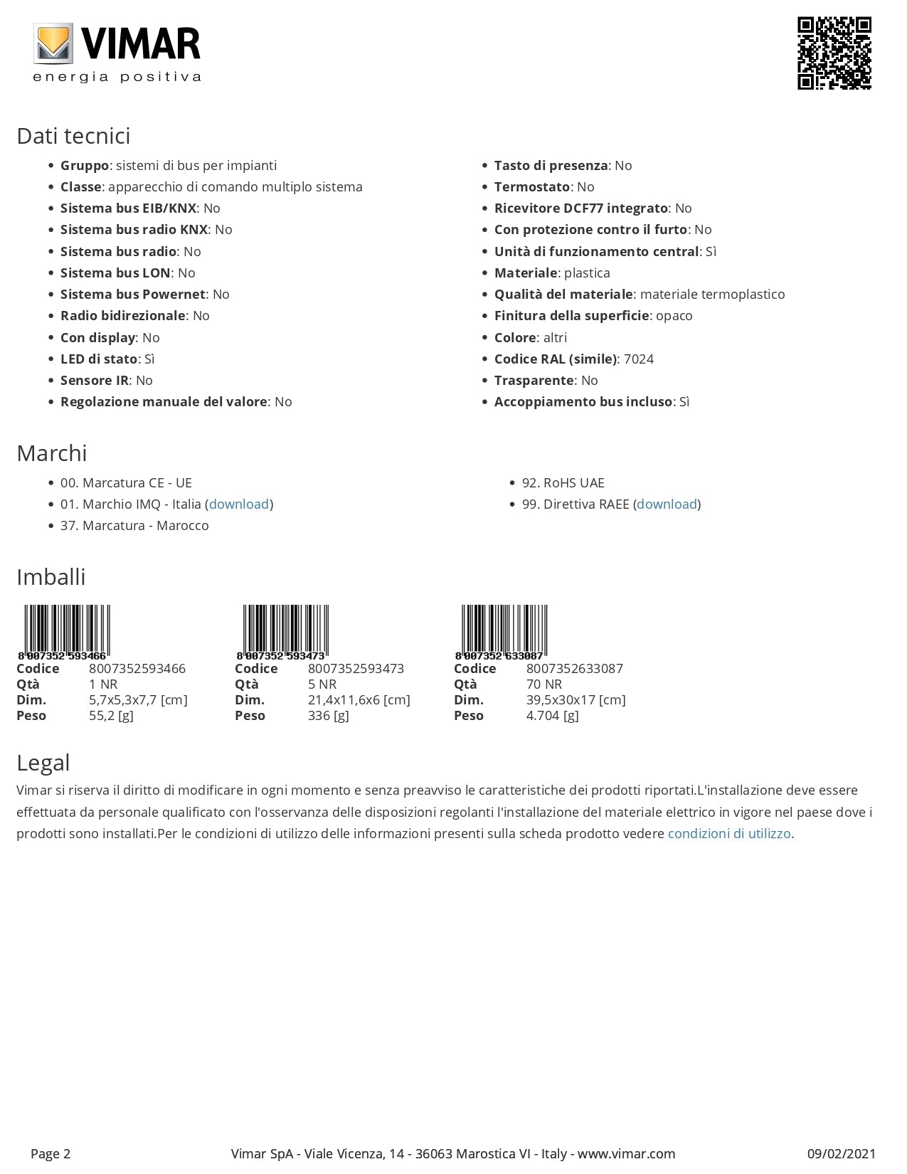 VIMAR  01485    COMANDO DOMOTICO 6 PULSANTI LUMINOSI My Store