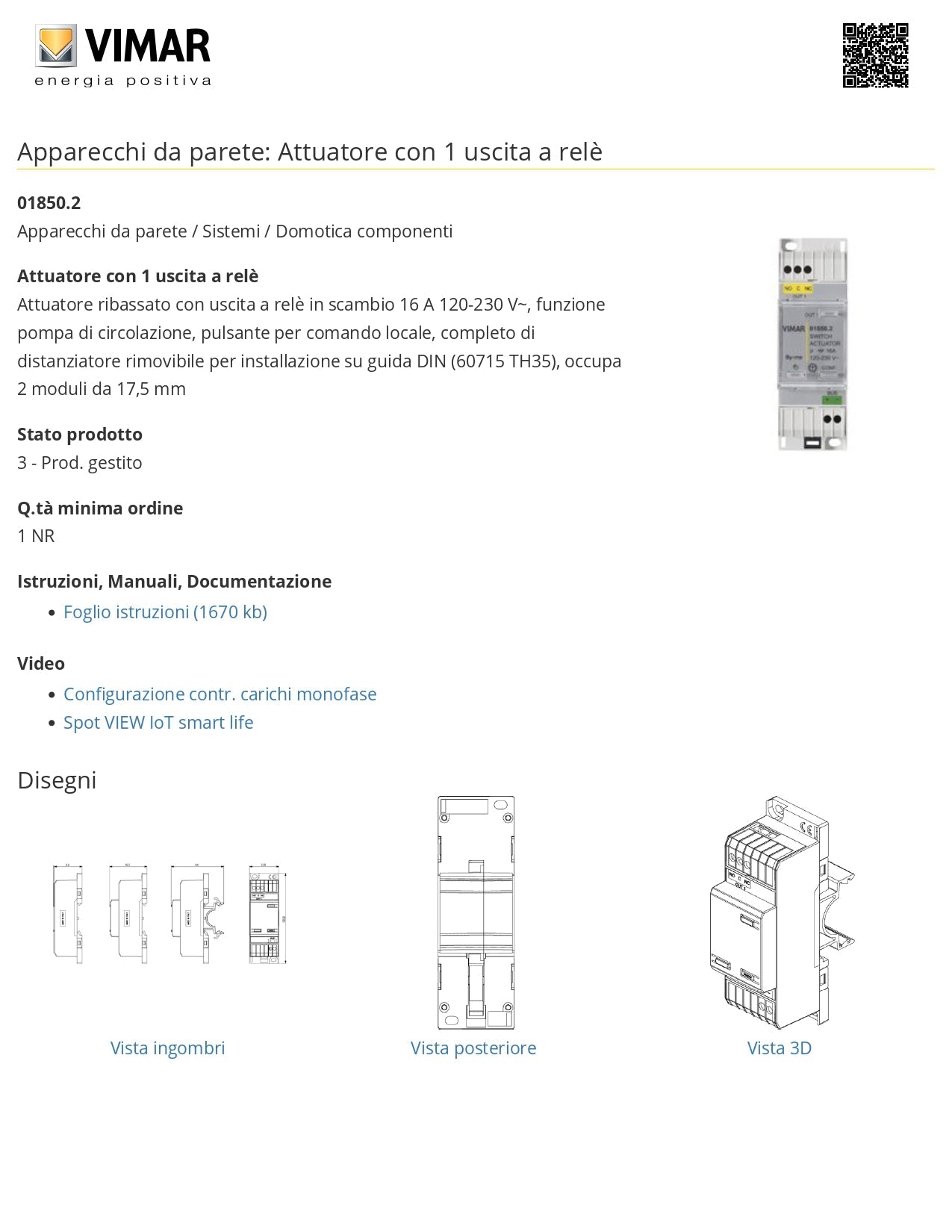 VIMAR   01850.0   ATTUATORE RIBASSATO 1 RELE 16A 230VAC My Store
