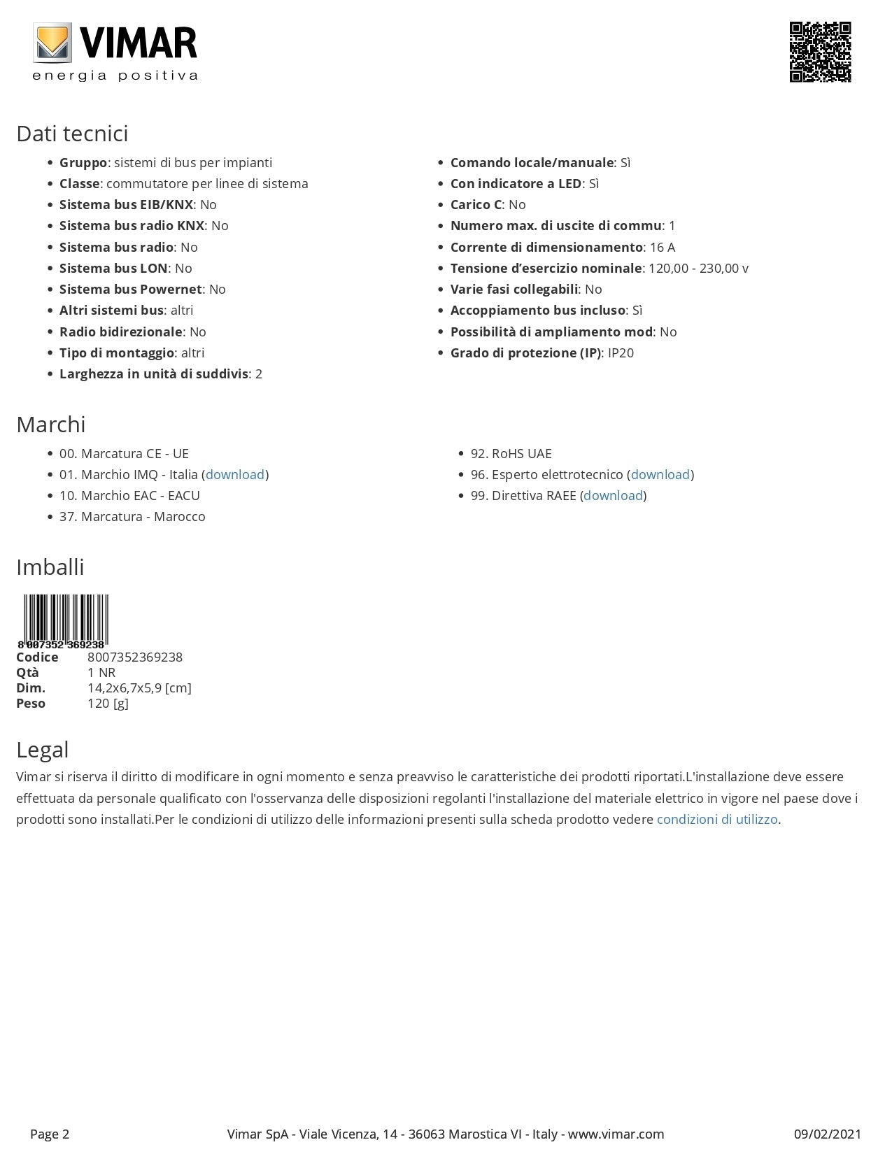 VIMAR   01850.0   ATTUATORE RIBASSATO 1 RELE 16A 230VAC My Store