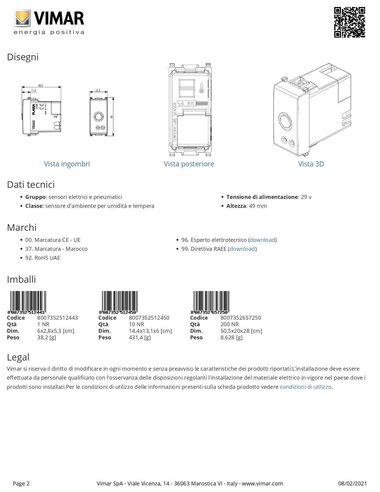 VIMAR  14538    SONDA CONTROLLO TEMPERATURA AMBIENTE BIANCO My Store