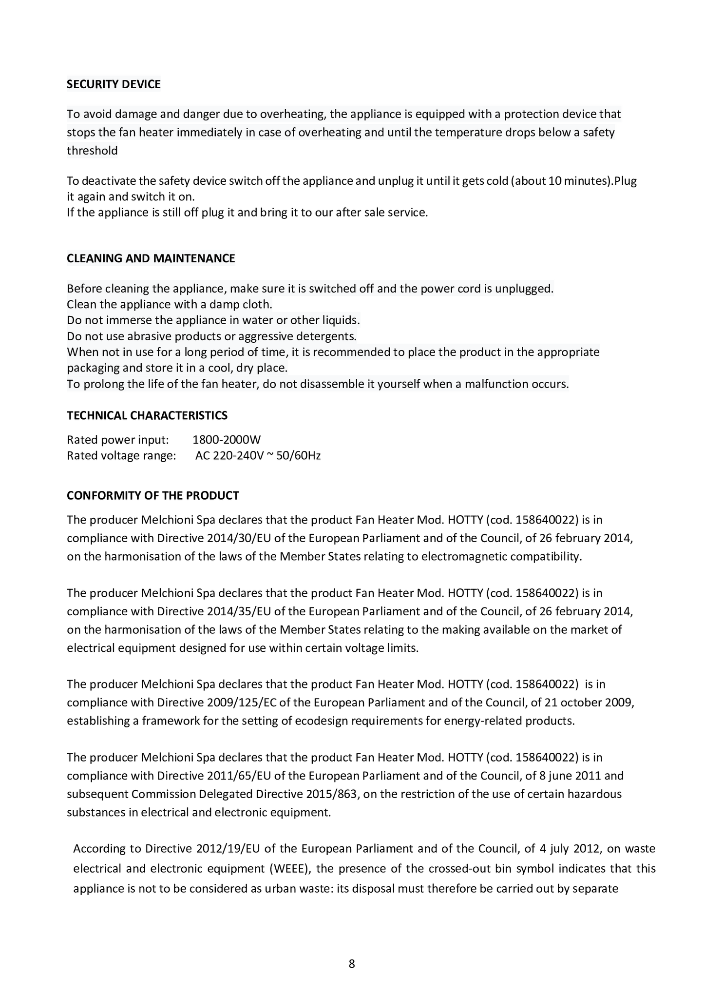 MELCHIONI     158640022    TERMOVENTILATORE FAMILY HOTTY My Store