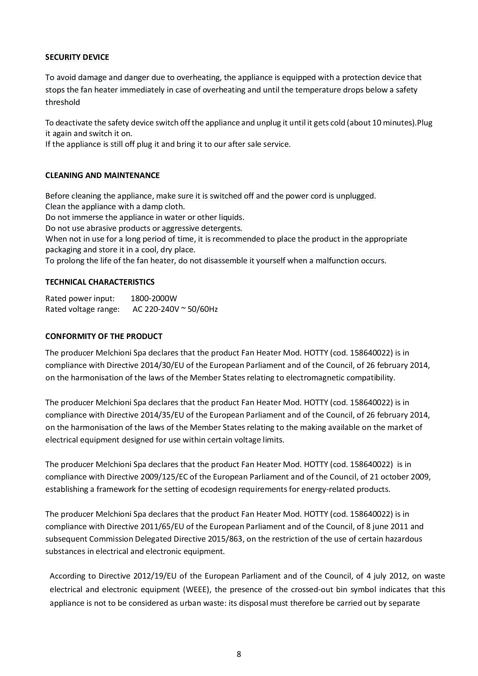 MELCHIONI     158640022    TERMOVENTILATORE FAMILY HOTTY My Store