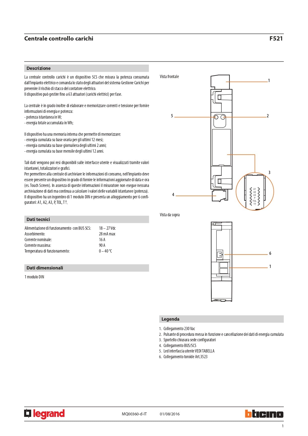 BTICINO   F521      CONTATORE E CONTROLLO CARICHI My Store