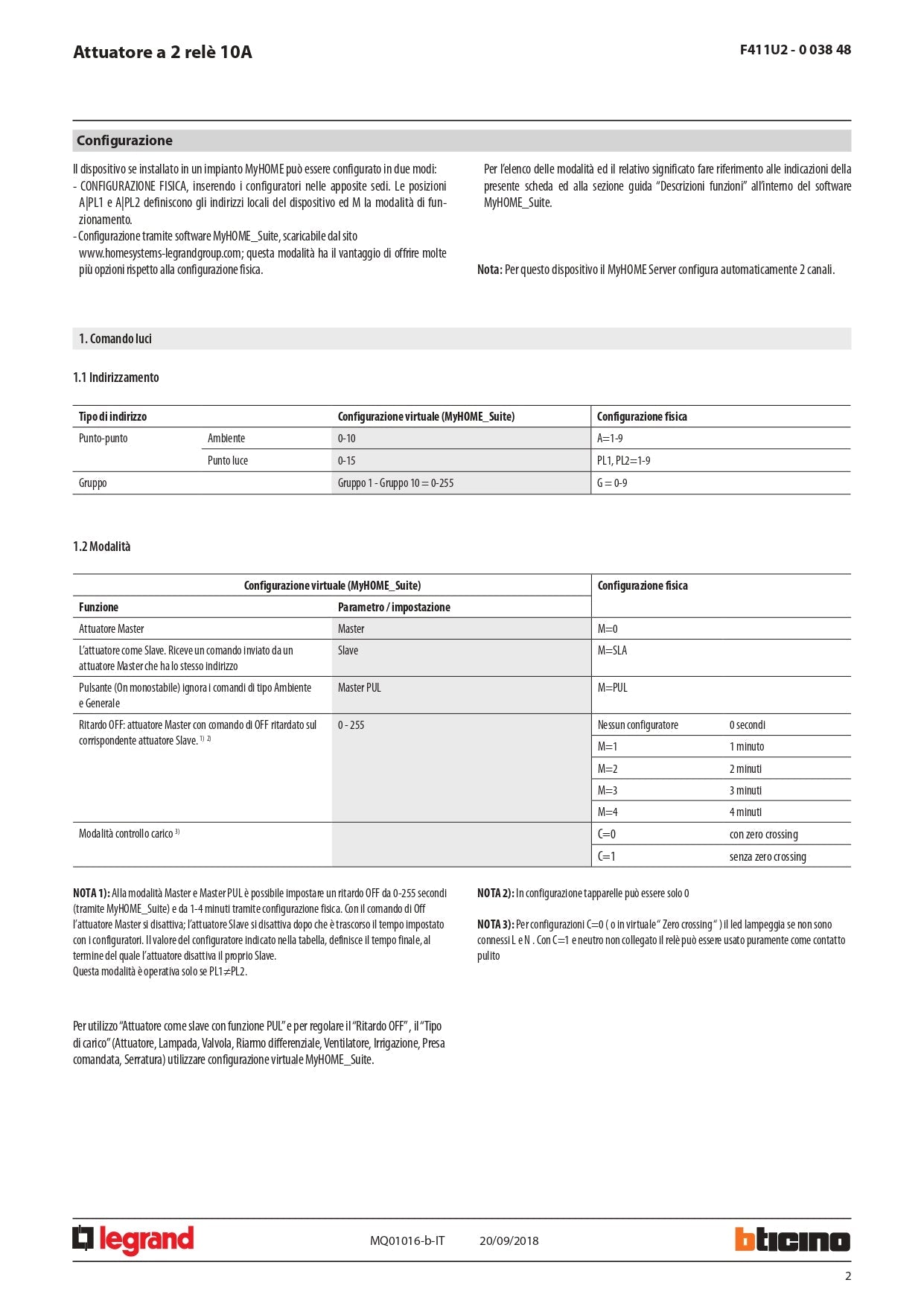 BTICINO   F411U2     ATTUATORE 2 RELE My Store