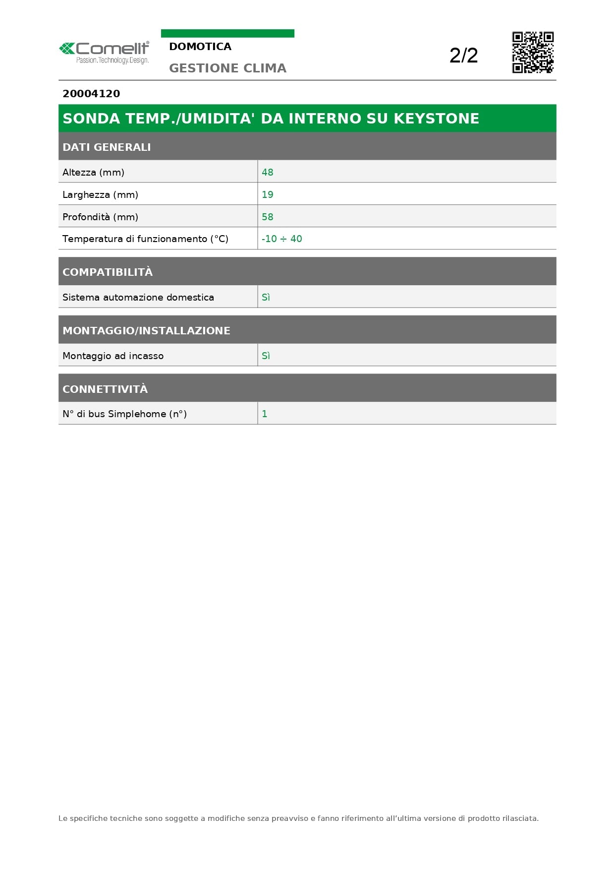 COMELIT   20004120    SONDA DI TEMPERATURA DI UMIDITA My Store