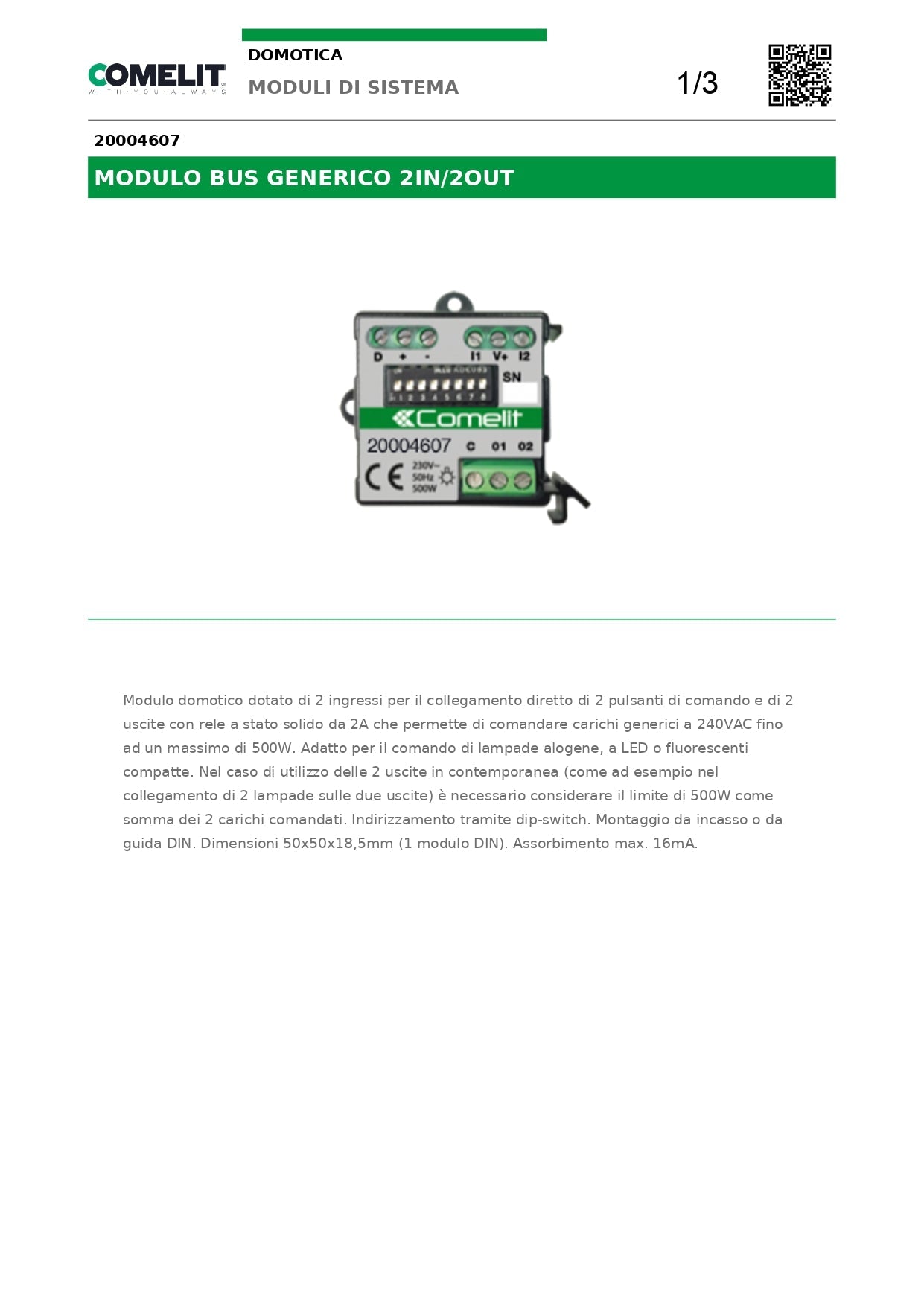 COMELIT   20004607    MODULO DOMOTICO BUS GENERICO My Store
