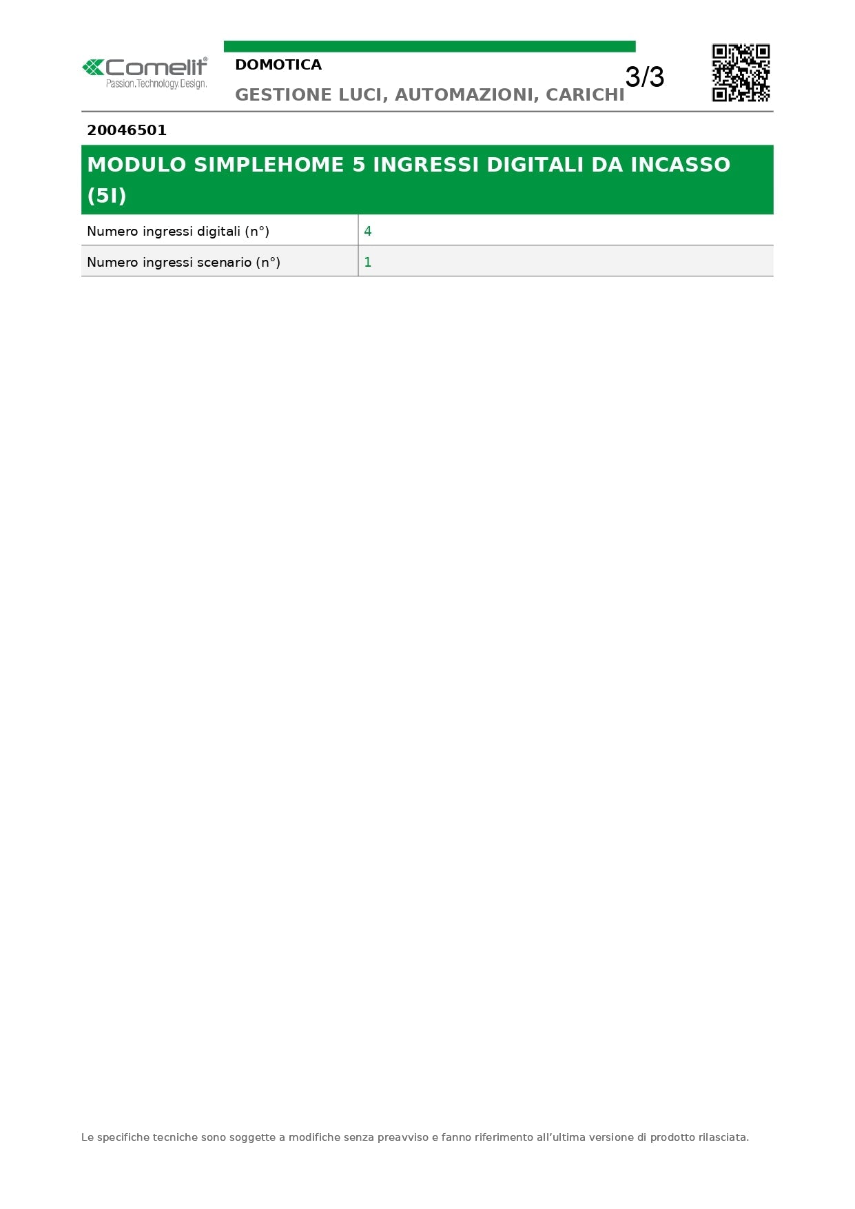 COMELIT 20046501 MODULO SIMPLEHOME DOTATO 5 INGRESSI DIGITALI Gieffeshop