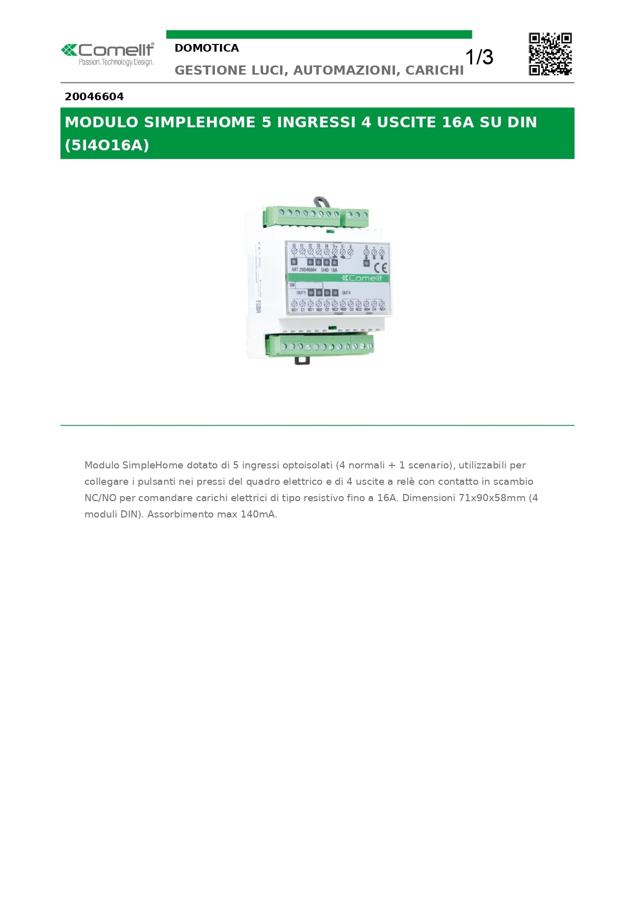 COMELIT   20046604    MODULO SIMPLEHOME DOTATO DI 5 INGRESSI OPTOISOLATO My Store