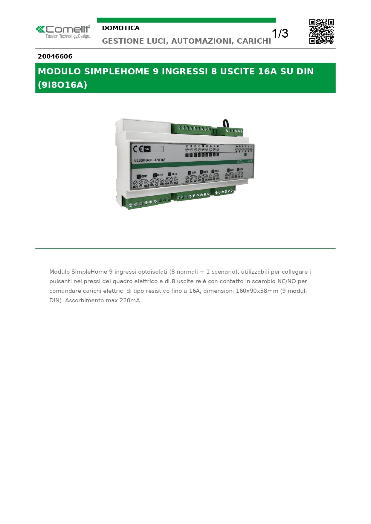 COMELIT   20046606    MODULO SIMPLEHOME 9 INGRESSI OPTOISOLATO My Store