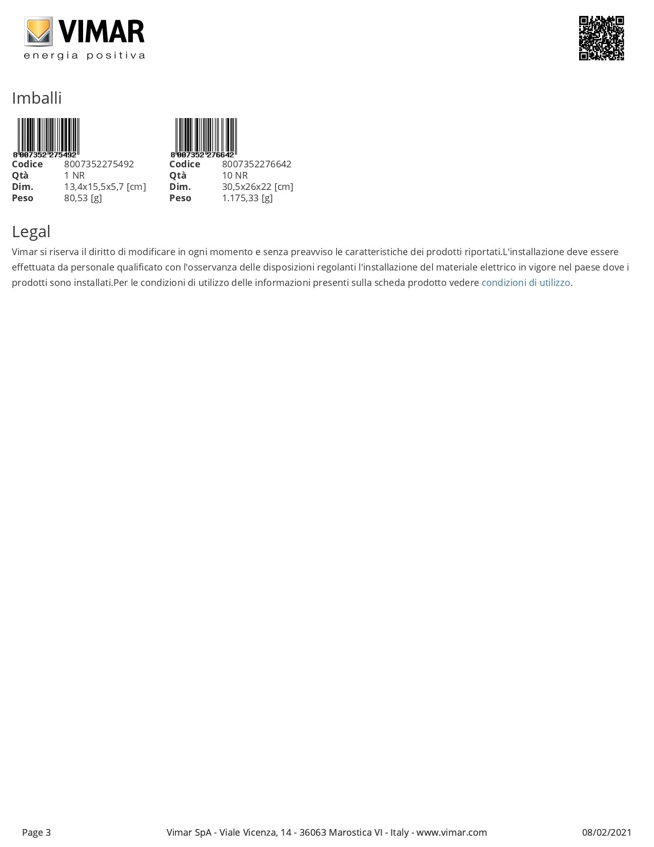 VIMAR V71318 SCATOLA DA INCASSO RETTANGOLARE 8 MODULI My Store