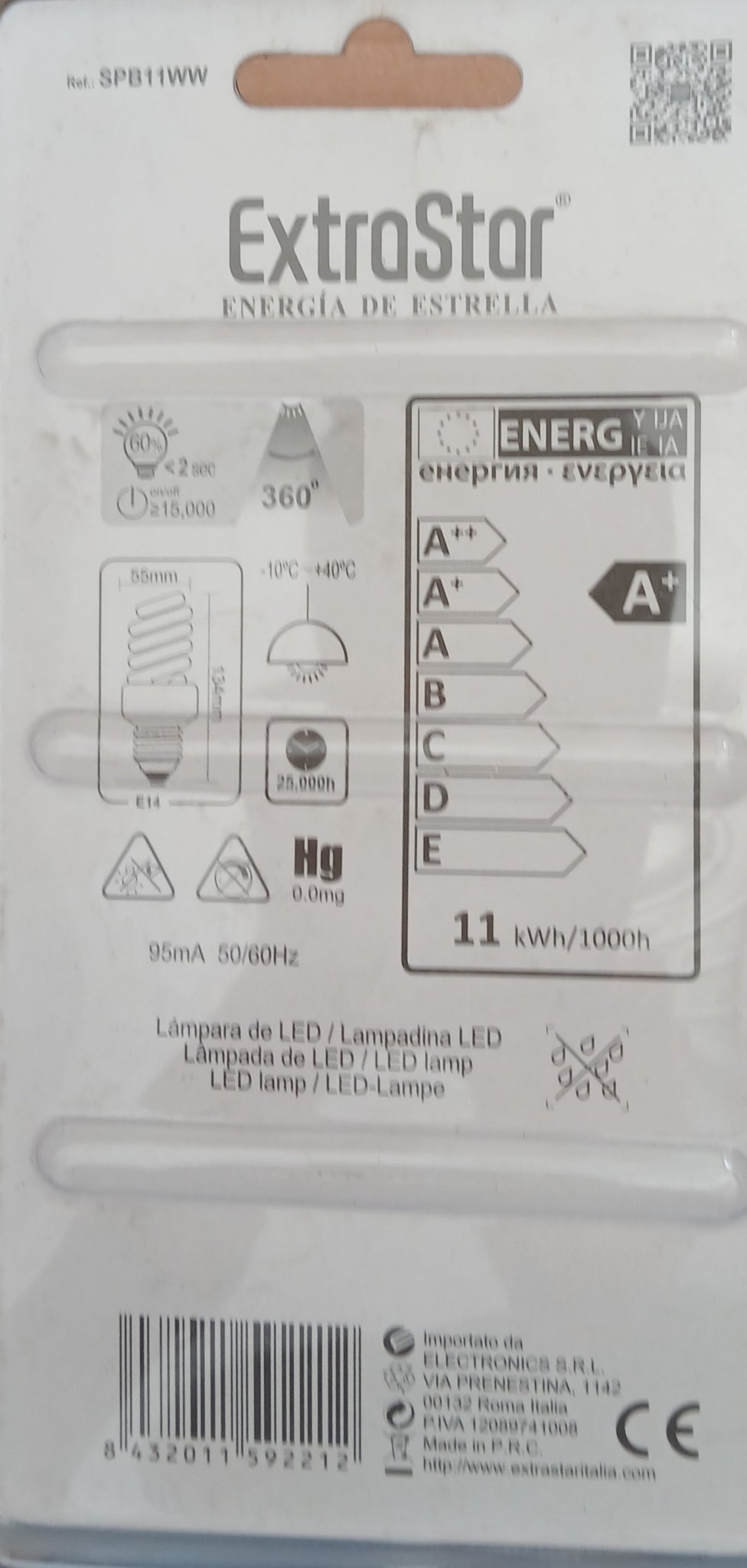 Lampada LED E14 11W EXTRASTAR - Luce Calda 3000K 1000 Lumen - Gieffeshop LAMPADA My Store