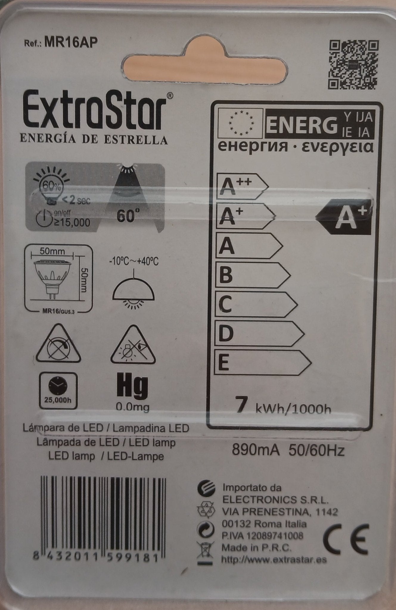 Lampada LED MR16 GU5.3 6.5W EXTRASTAR - Luce Fredda 6500K 510 Lumen - Gieffeshop LAMPADA My Store