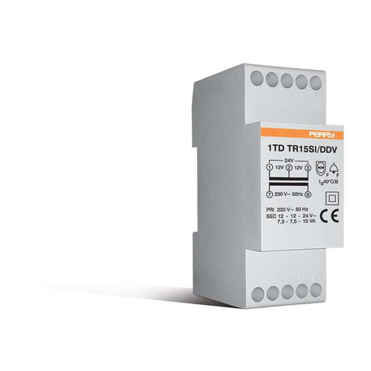 PERRY TR15SI/QOD TRASFORMATORE SICUREZZA SERVIZIO INTERMITTENTE 15VA DIN - Gieffeshop Termostato My Store