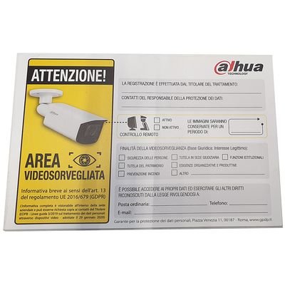 DAHUA DHCAVPIC001802 CARTELLO METALLO SERIGRAFATO - Gieffeshop VIDEOSORVEGLIANZA My Store