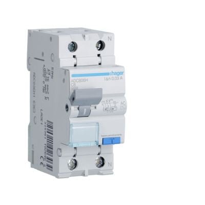 HAGER ADC806H INTERRUT MAGNET. DIFFER. 1P+N 6A 4,5KA - Gieffeshop INDUSTRIALE My Store