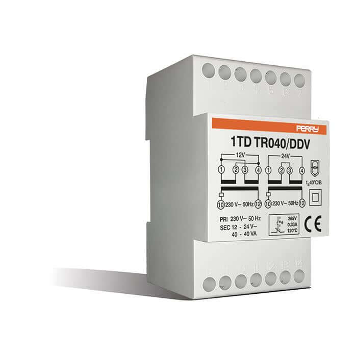 PERRY TR040/DDV TRASFORMATORE SICUREZZA SERVIZIO CONTINUO 40VA DIN - Gieffeshop Termostato My Store